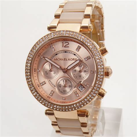 michael kors rose gold glitter watch|rose gold mk watch women's.